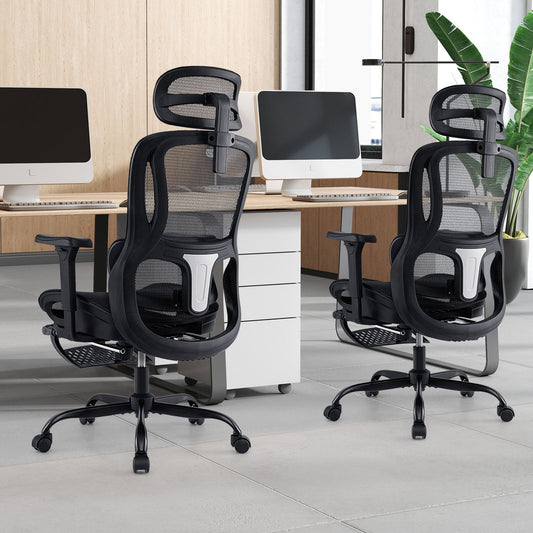 Ergonomic Office Chair Swivel Computer Desk Chair with Rotating Headrest-Black