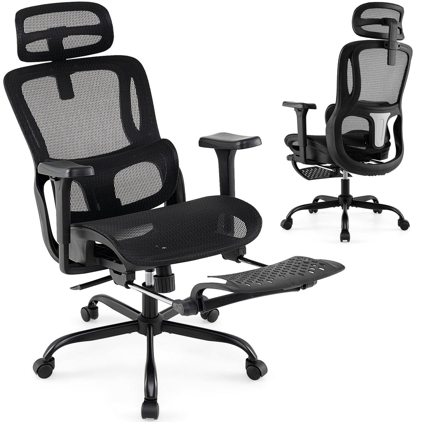 Ergonomic Office Chair Swivel Computer Desk Chair with Rotating Headrest-Black