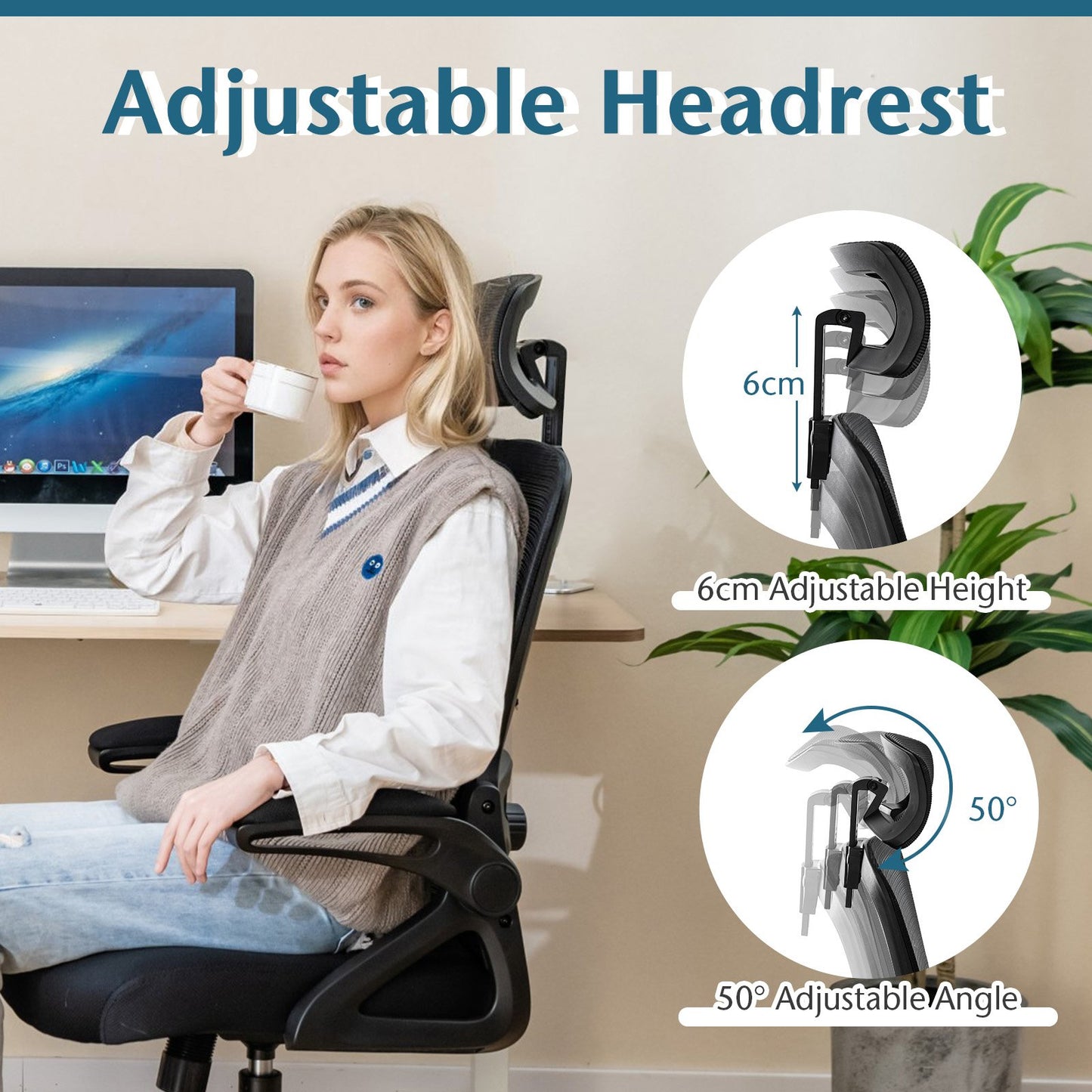 Ergonomic Office Chair with Adjustable Lumbar Support for Home Office-Black