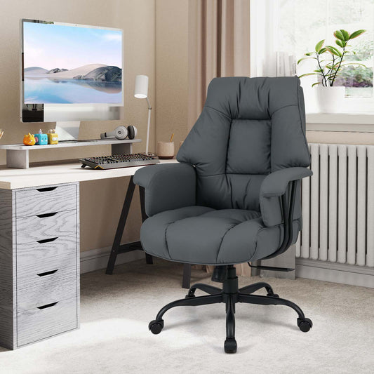 Ergonomic Office Chair with Spring Cushion Seat and Adjustable Swivel Seat-Grey