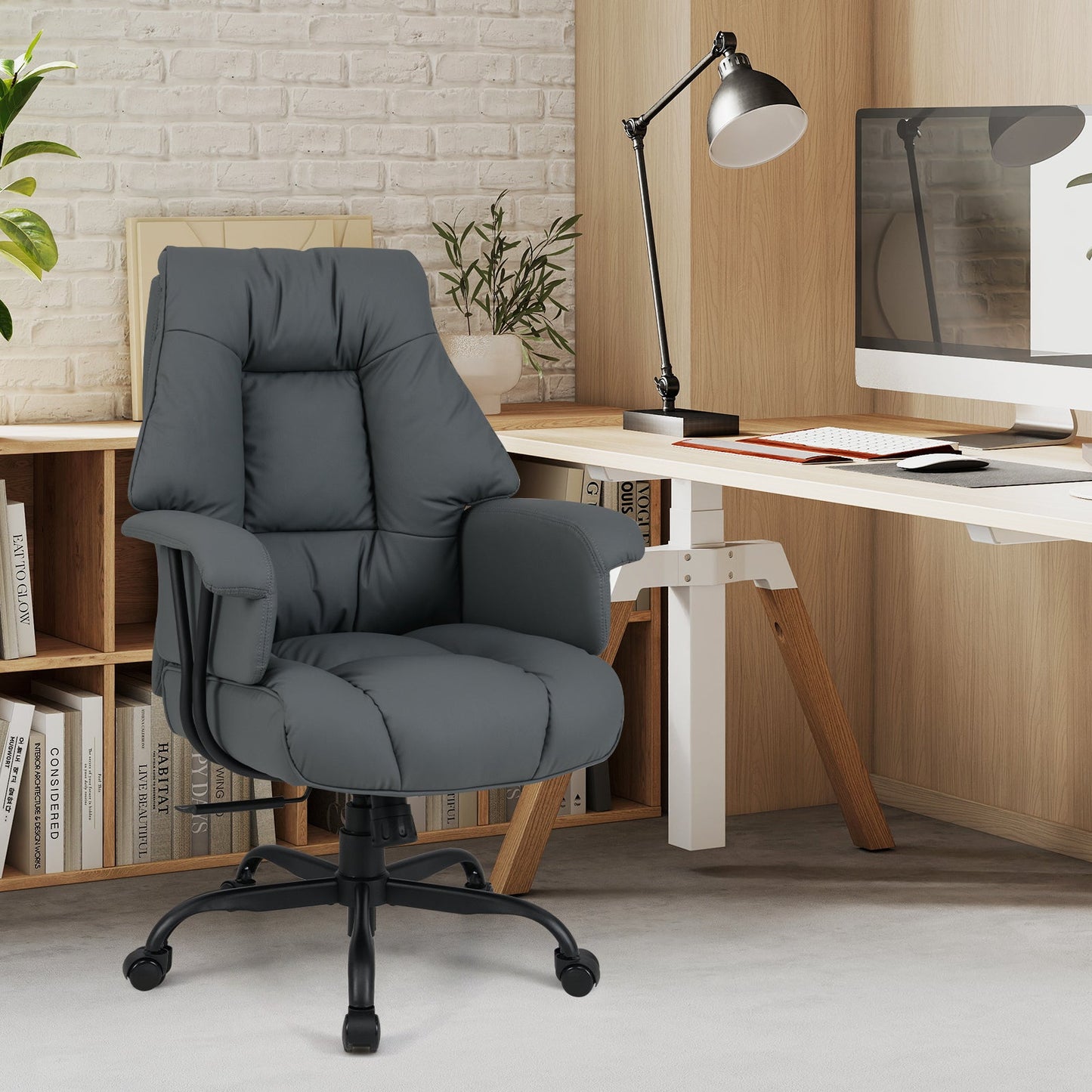 Ergonomic Office Chair with Spring Cushion Seat and Adjustable Swivel Seat-Grey