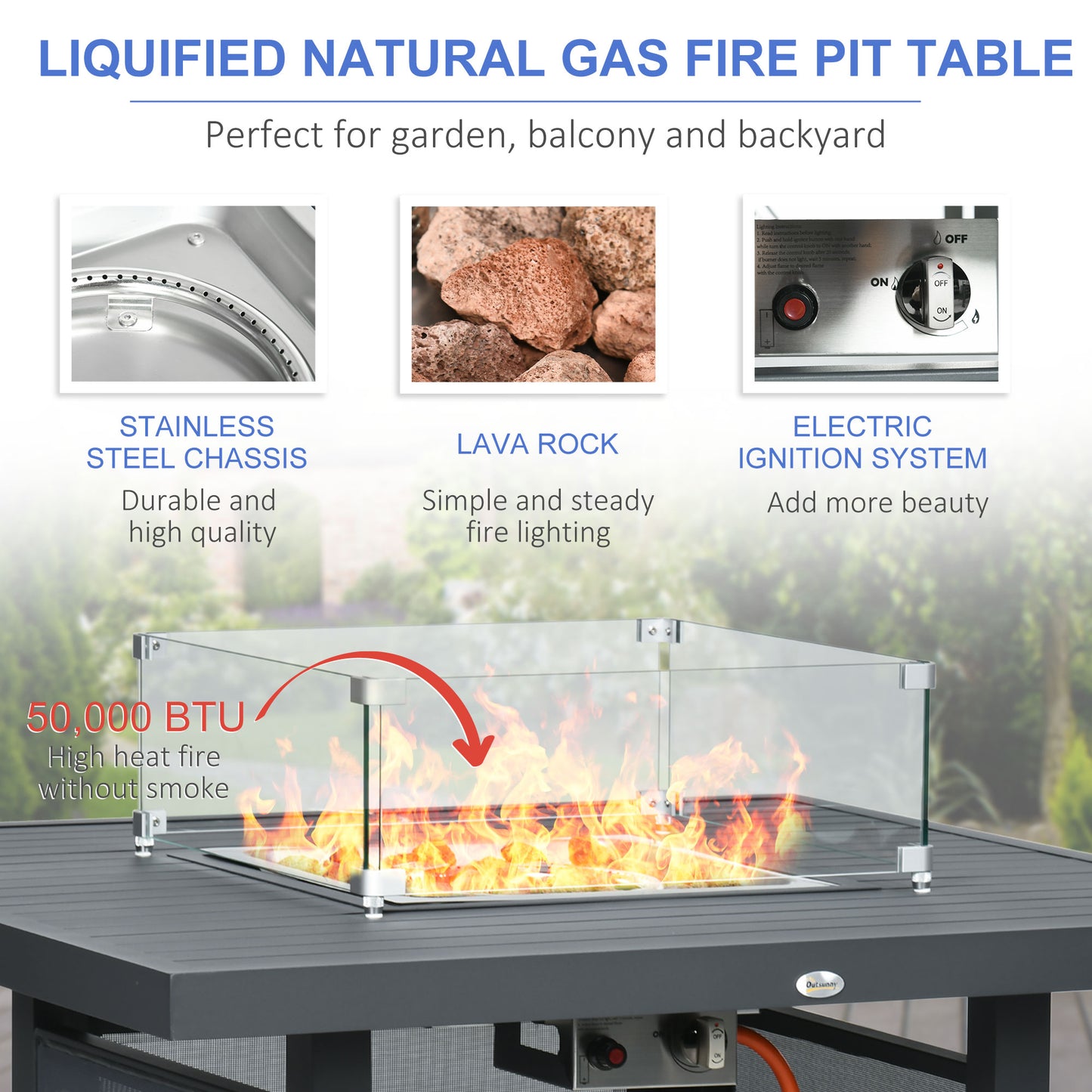 Outsunny 6-Piece Aluminium Garden Furniture Set with Fire Pit Table, Outdoor Dining Sofa Set with Cushions, Loveseats and Footstools, Sectional Corner Conservatory Furniture for Patio, Grey