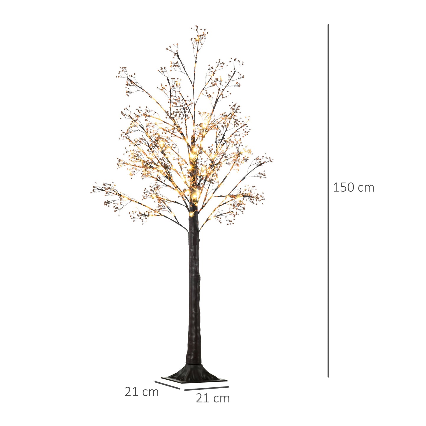 HOMCOM 5ft ضوء شجرة زهر الجيبسوفيلا الاصطناعي مع 96 ضوء LED أبيض دافئ، زهور نفس الطفل للمنزل وحفلات الزفاف، للاستخدام الداخلي والخارجي