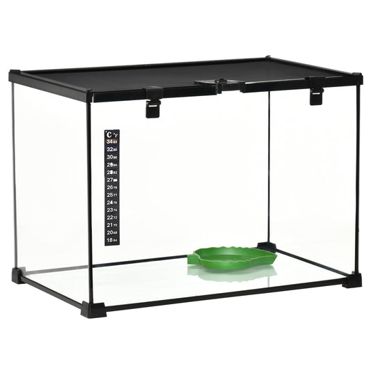 PawHut Szklane Terrarium dla Gadów Zbiornik do Hodowli Owadów Vivarium Habitats z Termometrem dla Jaszczurek, Rogatych Żab, Węży, Pająków - Duże 50 x 30 x 35 cm