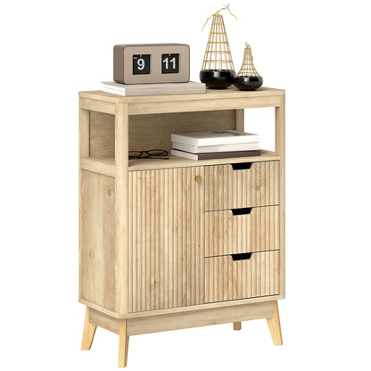 HOMCOM Small Sideboard with Drawers and Adjustable Shelf - Nature Wood Finish