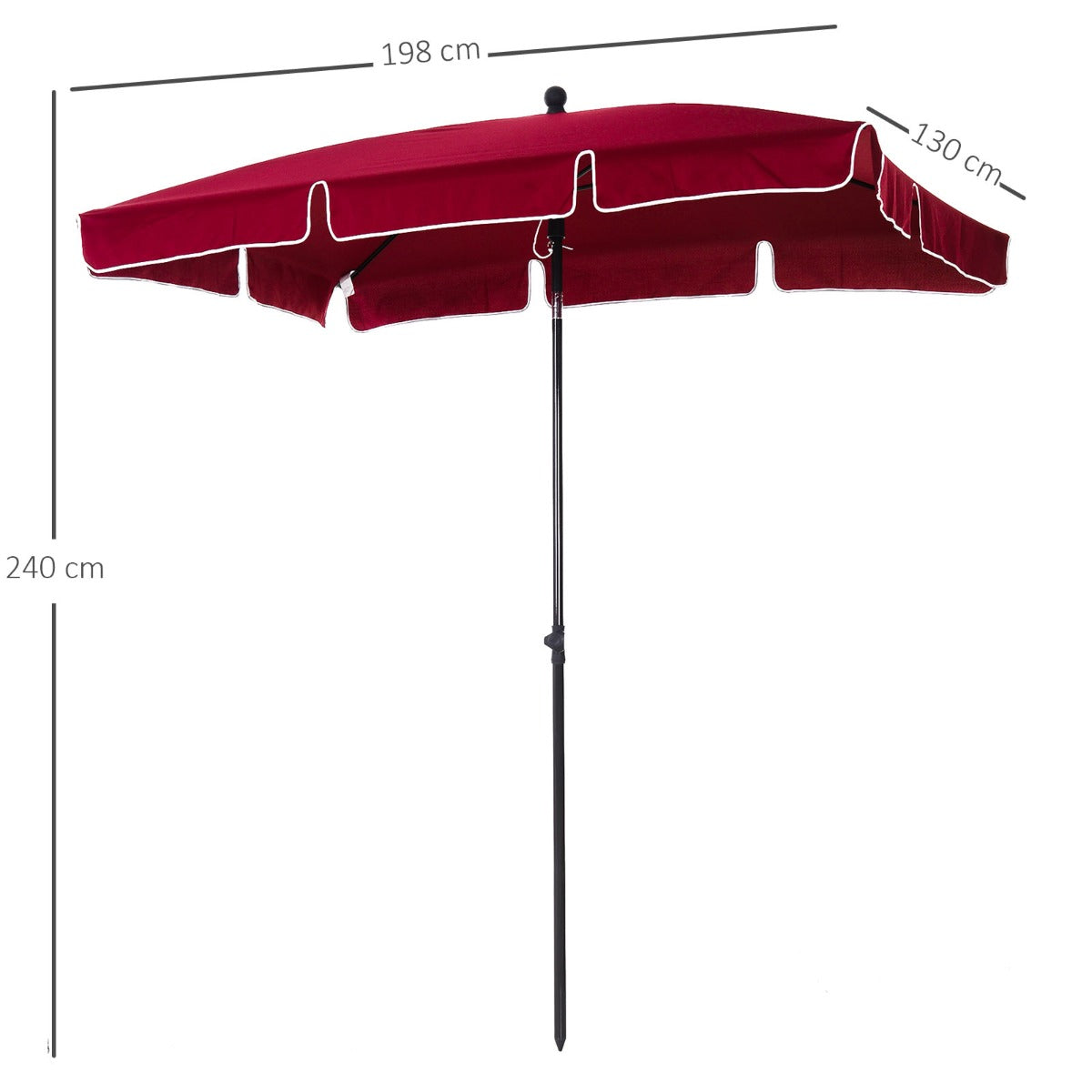 Outsunny Red Rectangular Garden Parasol Aluminium Sun Umbrella Patio Garden Tilt 2M x 1.25M