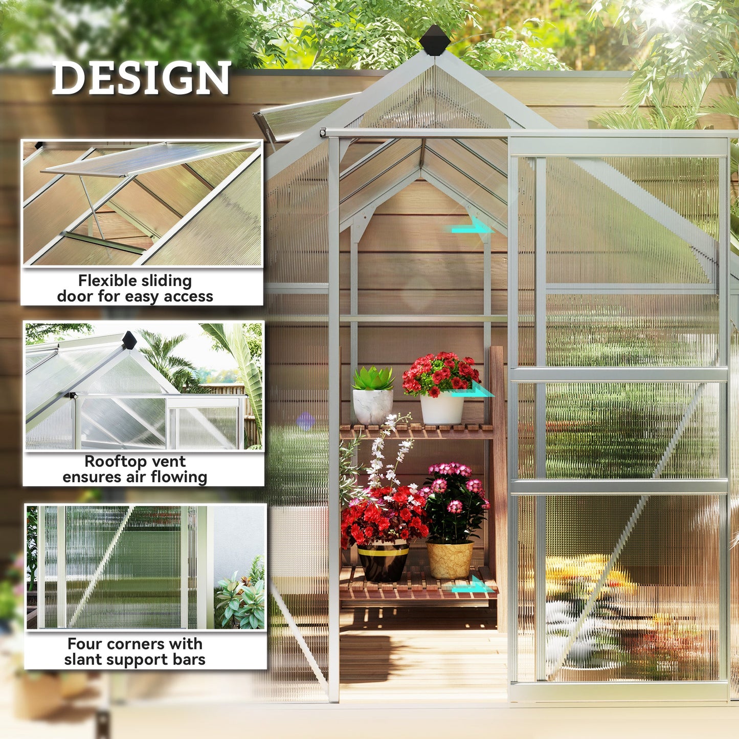 Outsunny 6 x 8ft Walk-In Greenhouse, with Sliding Door - Clear