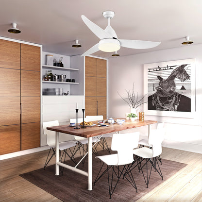 HOMCOM Reversible Ceiling Fan ze światłem, 3 łopatki, nowoczesny montaż do wnętrz, biały wentylator LED z pilotem, do sypialni, salonu, biały