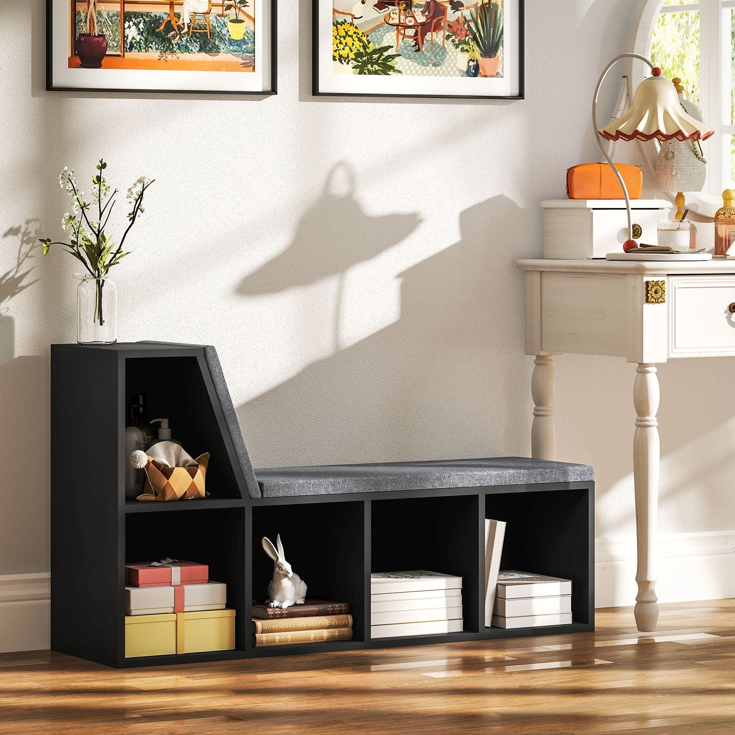 HOMCOM 2 Tier Modern Bookcase Bookshelf with Removable Cushions for Living Room