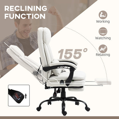 Vinsetto Office Chair, Ergonomic Desk Chair with 6-Point Vibration Massage and Lumbar Heating, Computer Chair with Lumbar Support Pillow, 155¡ Reclining Back and Footrest, Cream White