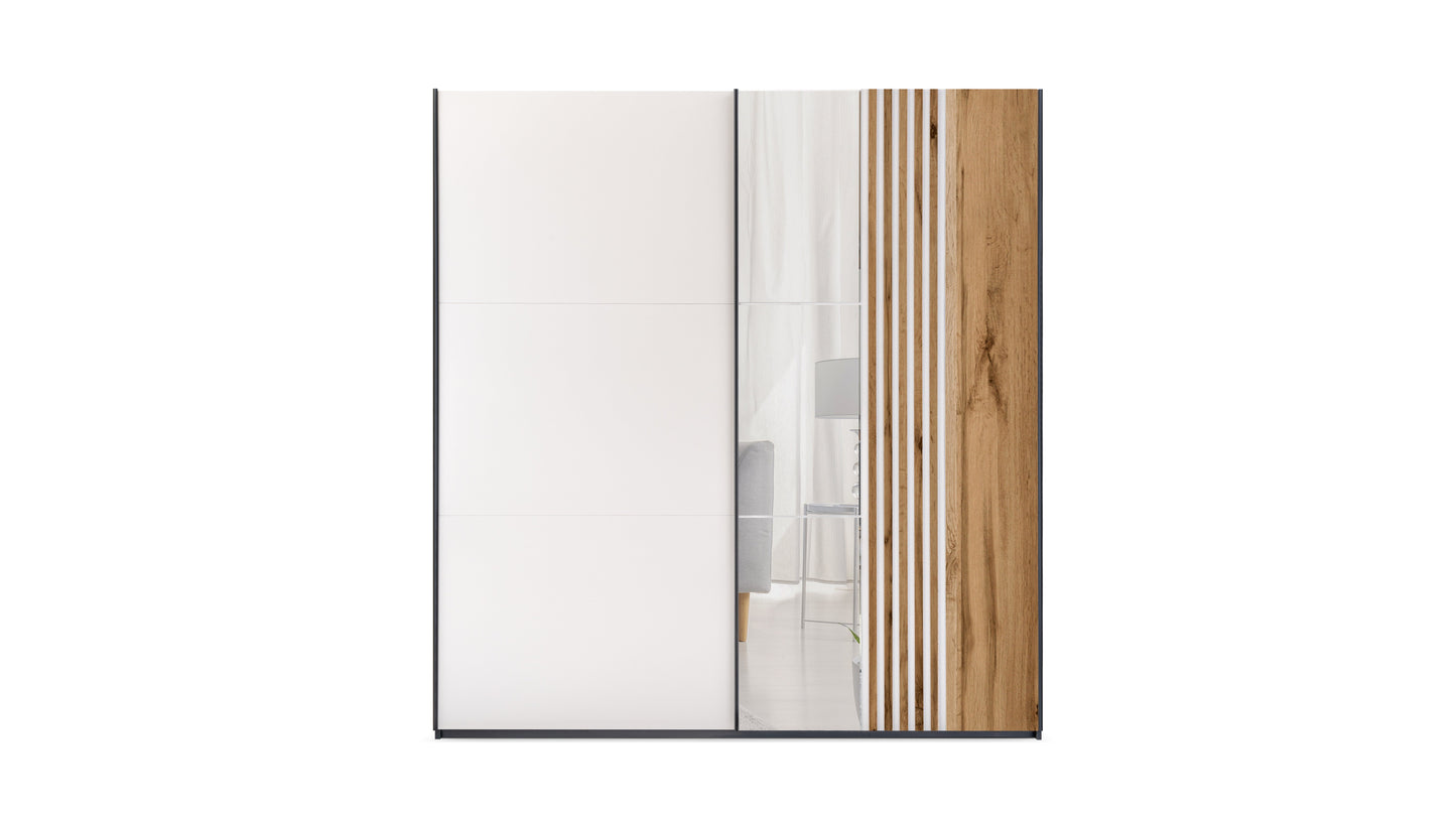 Black/Cashmere/Oak Wotan Mirrored Sliding Door Wardrobe 200cm – KINGSLEY