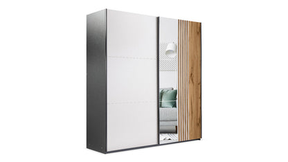 Black/Cashmere/Oak Wotan Mirrored Sliding Door Wardrobe 200cm – KINGSLEY