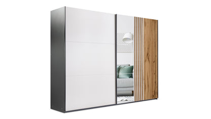 Black/Cashmere/Oak Wotan Mirrored Sliding Door Wardrobe 250cm – KINGSLEY