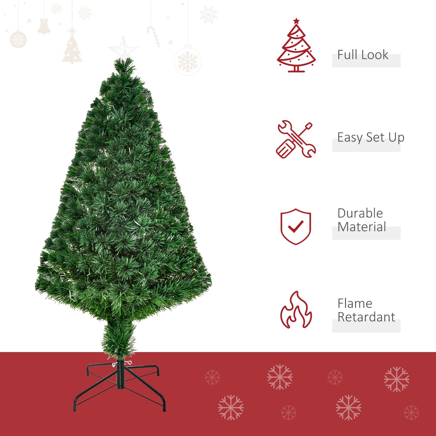 HOMCOM 4FT Pre-Lit Fibre Optic Artificial Christmas Tree Holiday Xmas DŽcor with Tree Topper Multi-Colour