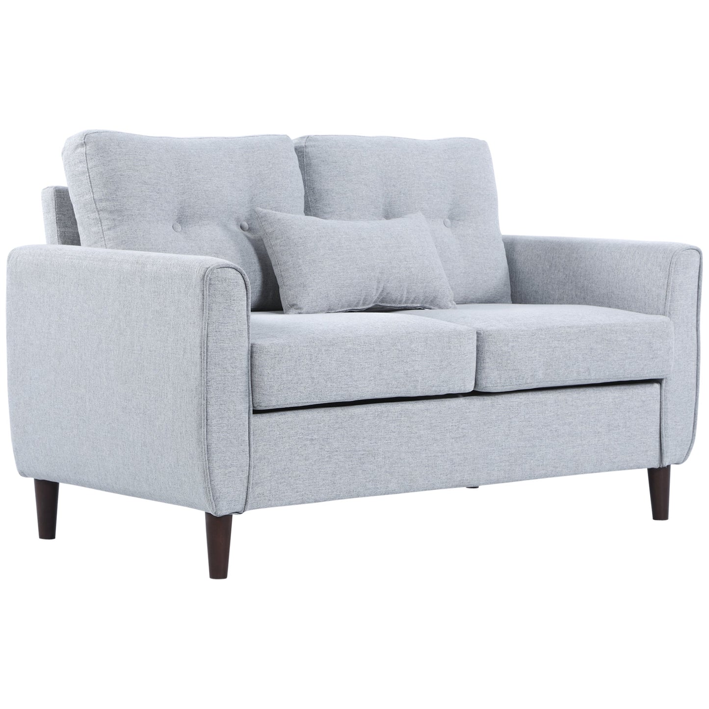 Sofa dwuosobowa HOMCOM, sofa dwuosobowa, materiał, nogi drewniane, pikowane, do salonu, jadalni, biura, jasnoszara