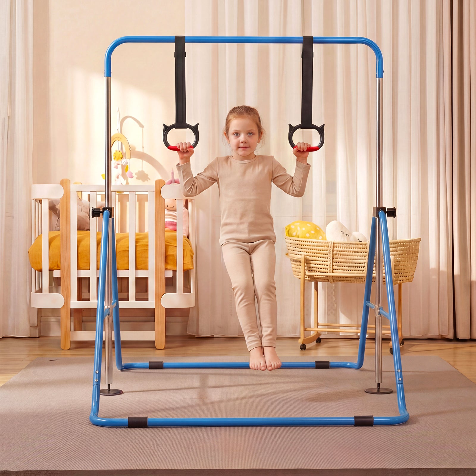 Expandable Gymnastic Bar for Kids 4-Level Height Adjustable Gymnastic Bar-Navy