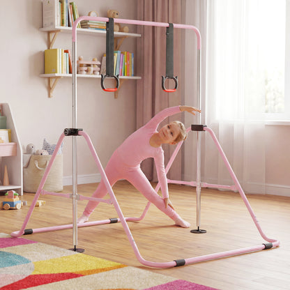 Expandable Gymnastic Bar for Kids 4-Level Height Adjustable Gymnastic Bar-Pink