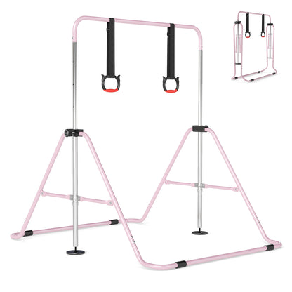 Expandable Gymnastic Bar for Kids 4-Level Height Adjustable Gymnastic Bar-Pink