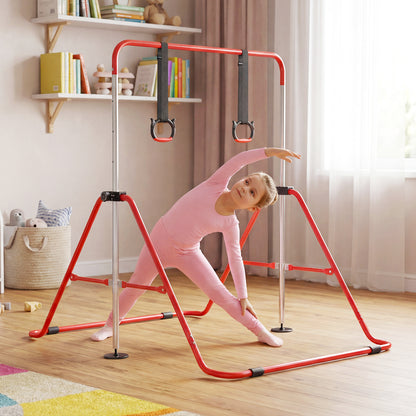 Expandable Gymnastic Bar for Kids 4-Level Height Adjustable Gymnastic Bar-Red