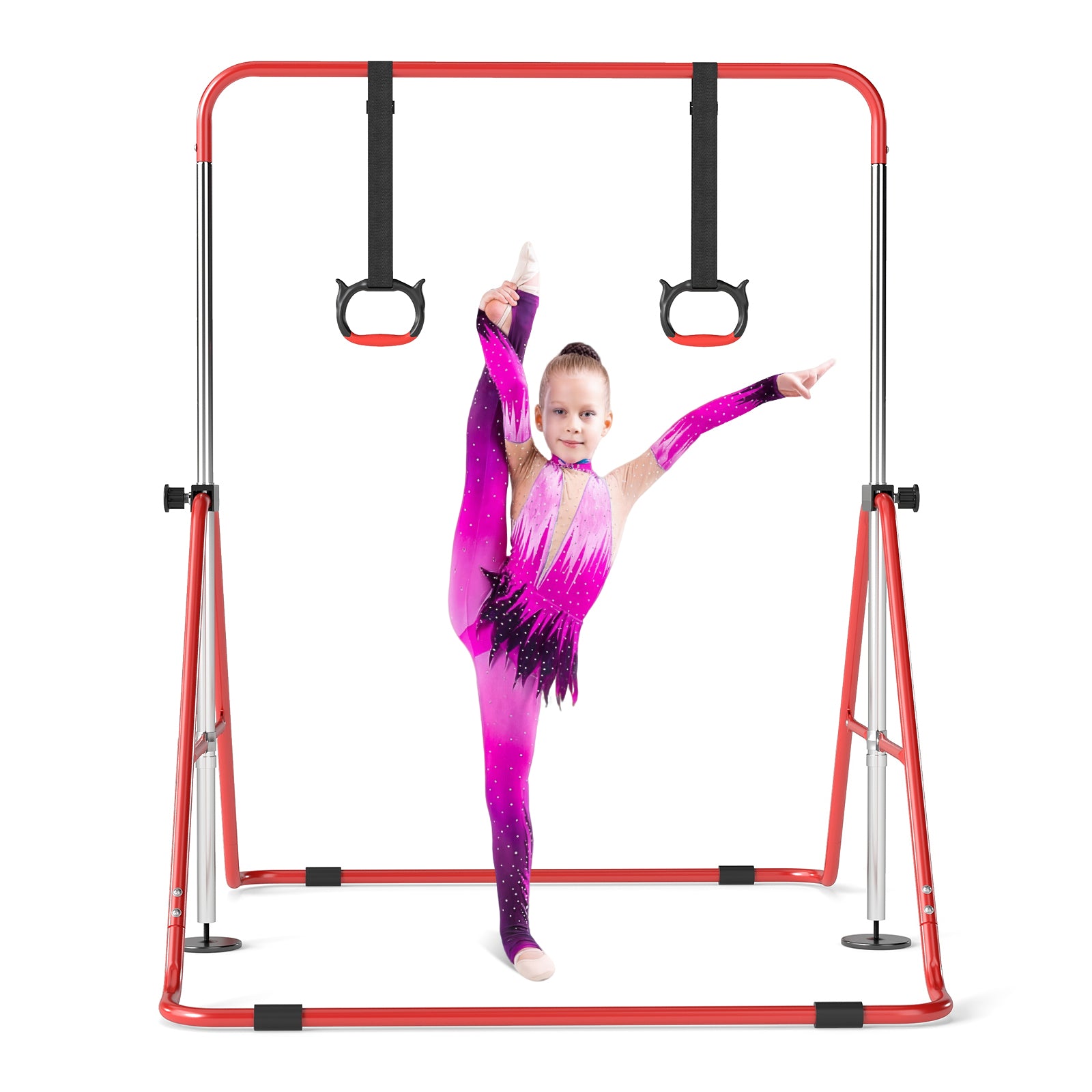 Expandable Gymnastic Bar for Kids 4-Level Height Adjustable Gymnastic Bar-Red