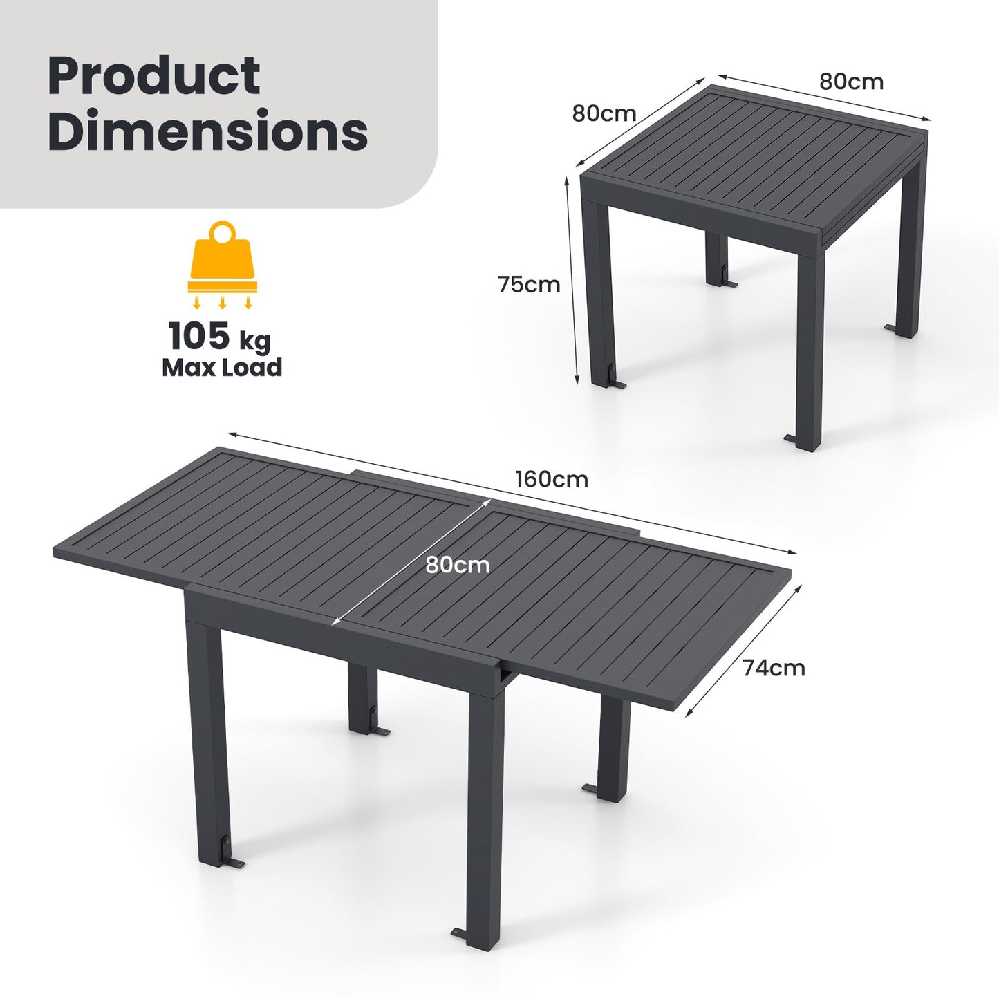 Expandable Patio Dining Table for 4-6 People-Grey