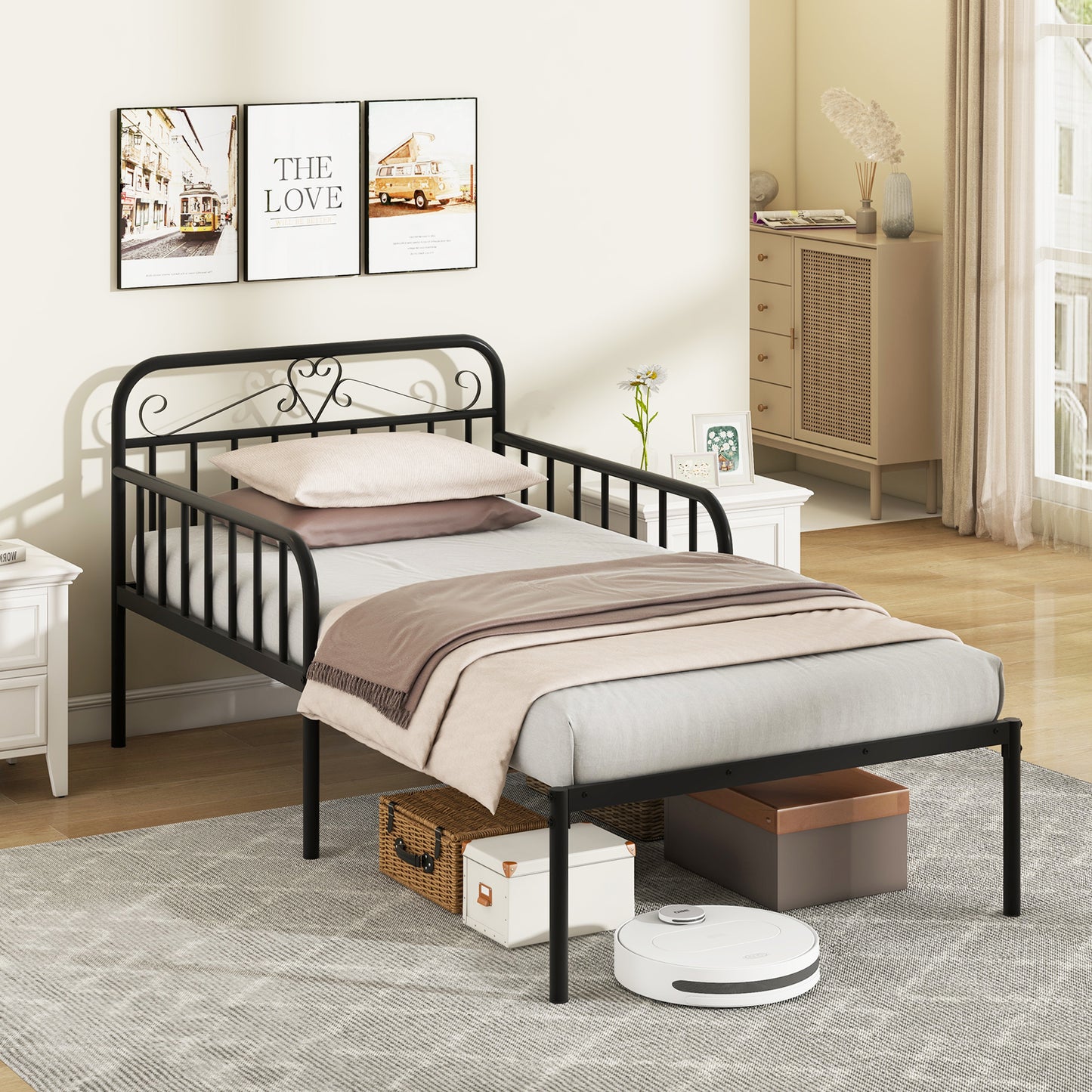 Extendable Daybed to Single Size Bed with Trundle for Adults and Guests-Black