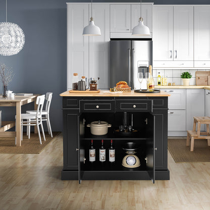Drop-Leaf Kitchen Island with Extendable Worktop and Adjustable Shelves-Black