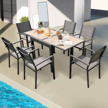 Extendable Wood-like Patio Dining Table with Stable Legs-Grey