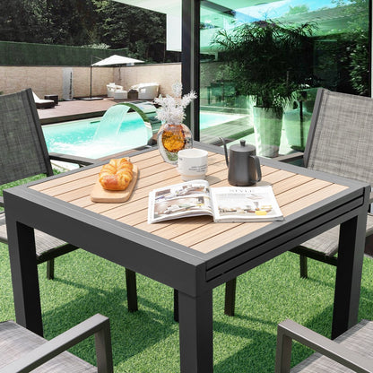 Extendable Wood-like Patio Dining Table with Stable Legs-Grey