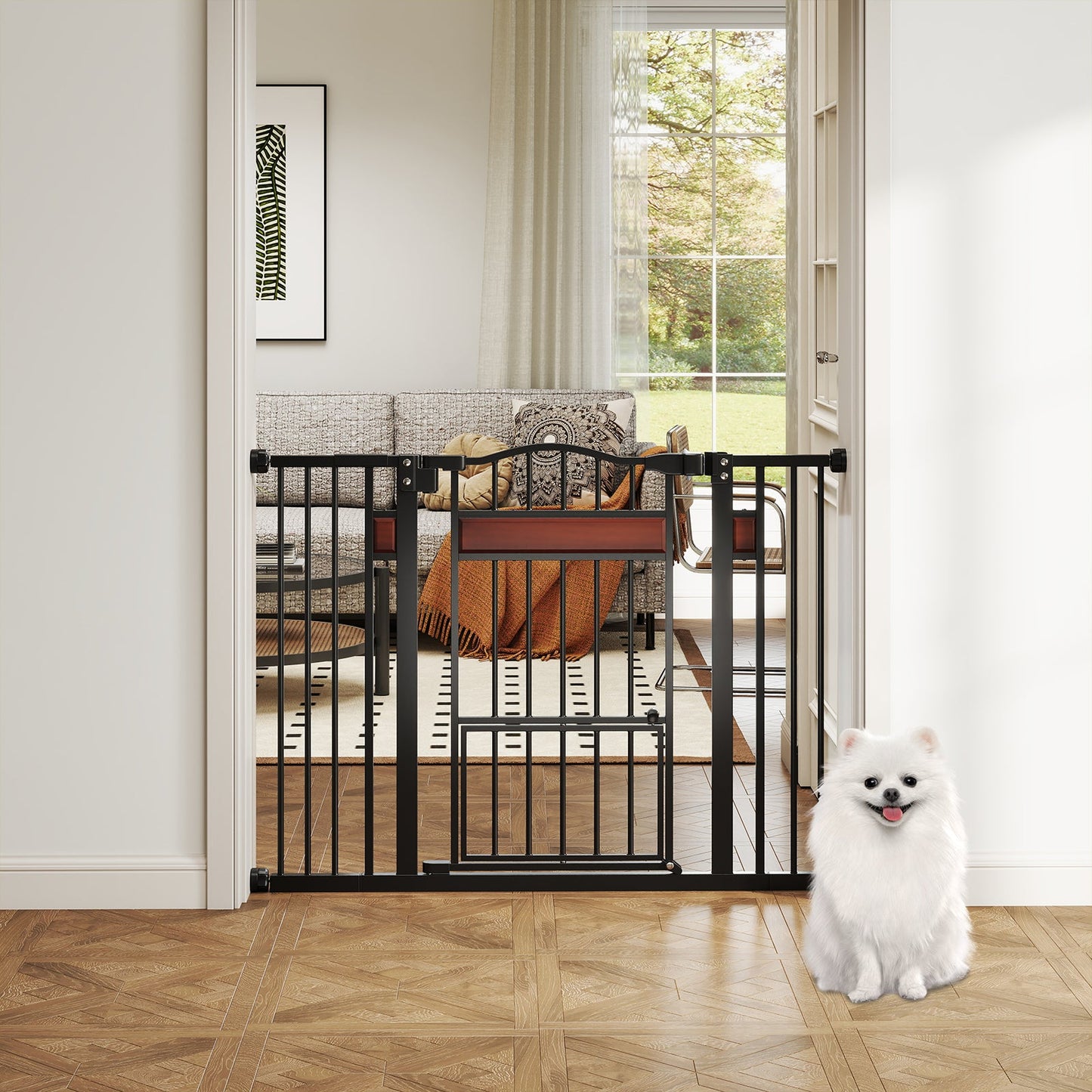 Extra Wide Walk Through Pet Gate for 74-104 cm Openings-Black