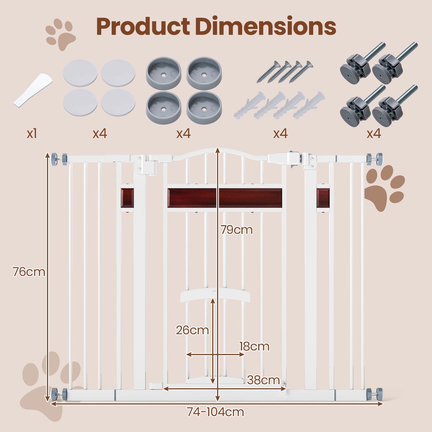 Extra Wide Walk Through Pet Gate with Small Door and 2 Extensions-White