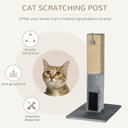 PawHut Cat Tree Scratching Post for Indoor Cats 79cm Jute Scratcher Climber w/ Carpet Base Dangling Toy √¢‚Ç¨‚Äú Grey