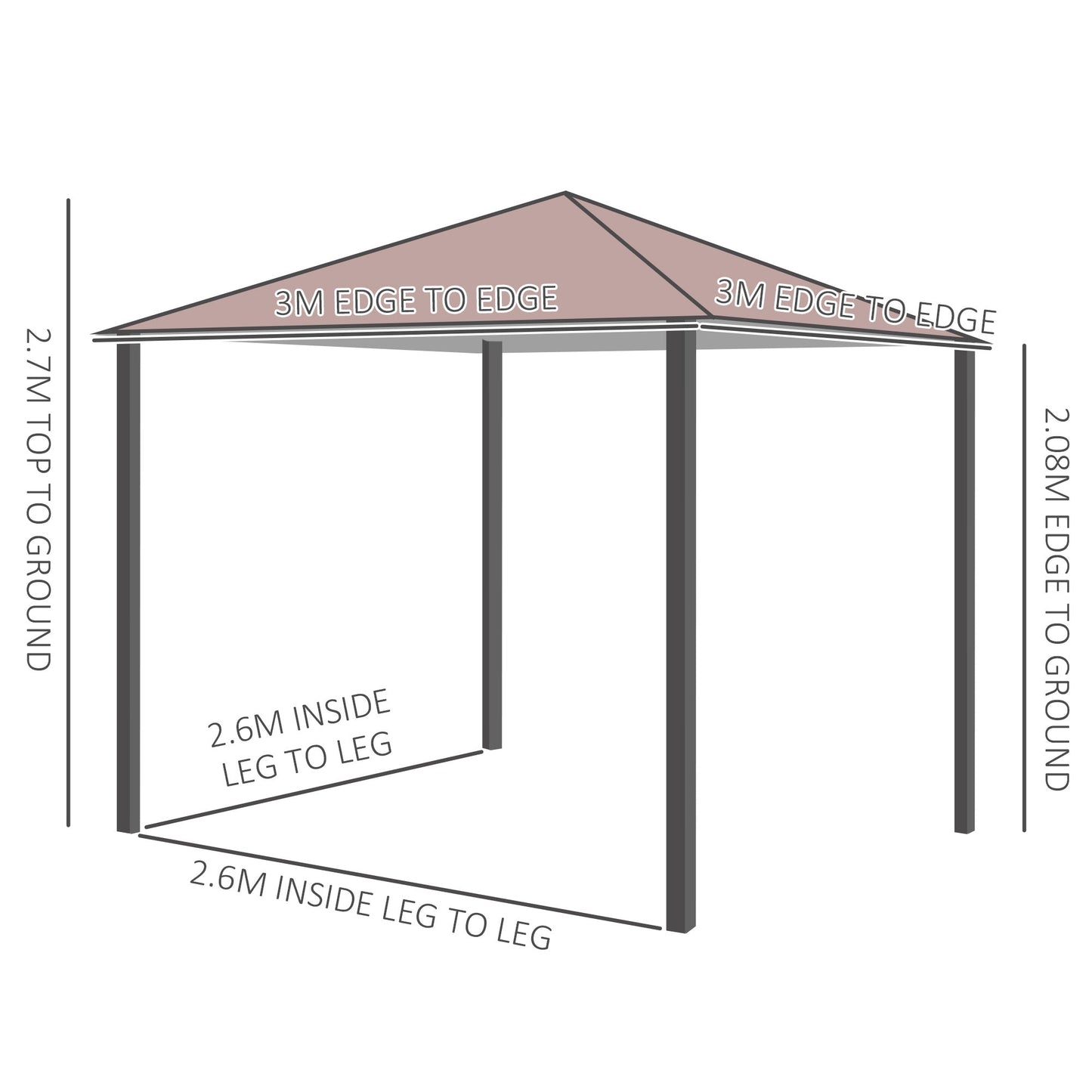 Outsunny√Ç 3√Ç x√Ç 3(m) Garden Gazebo, Outdoor Gazebo Canopy Shelter with Curtains and Steel Frame for Lawn, Yard and Deck, Coffee