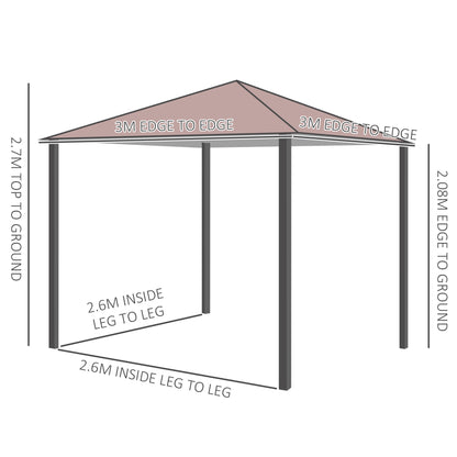 Outsunny√Ç 3√Ç x√Ç 3(m) Garden Gazebo, Outdoor Gazebo Canopy Shelter with Curtains and Steel Frame for Lawn, Yard and Deck, Coffee