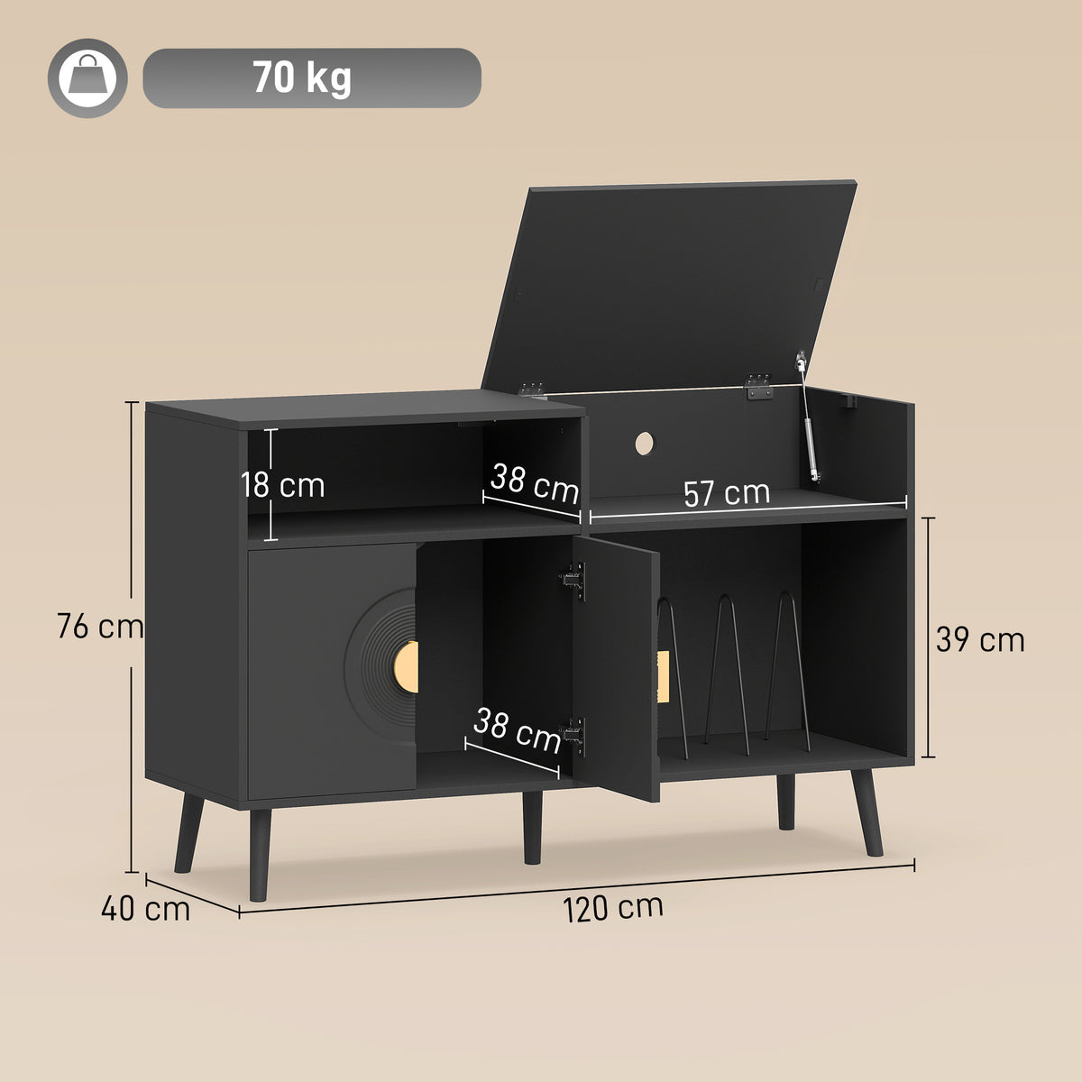 HOMCOM Record Player Stand, Vinyl Record Holder with Storage Holds Up to 300 Albums with Flip-Top Compartment, Black