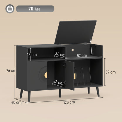 HOMCOM Record Player Stand, Vinyl Record Holder with Storage Holds Up to 300 Albums with Flip-Top Compartment, Black