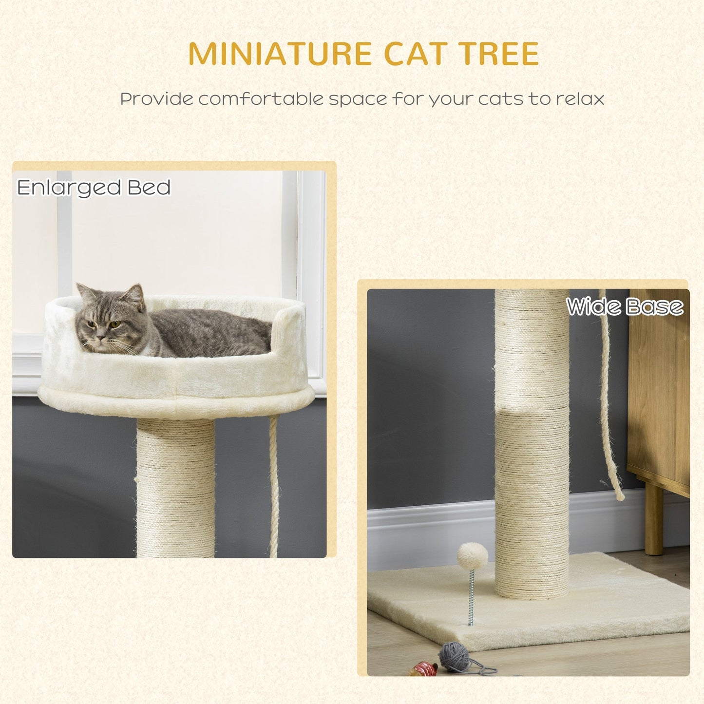 PawHut Cat Tree, Cat Tower for Indoor Cats with Thickened Sisal Scratching Post Cream