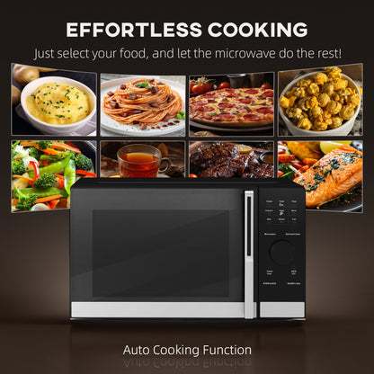 HOMCOM 23L 800W Microwave Oven, Digital Solo Microwave with 10 Power Levels, Automatic Defrost, 8 Auto Cook Menus, 60 Minutes Timer, Eco Mode, Clock, Easy Clean, Small Black Microwave