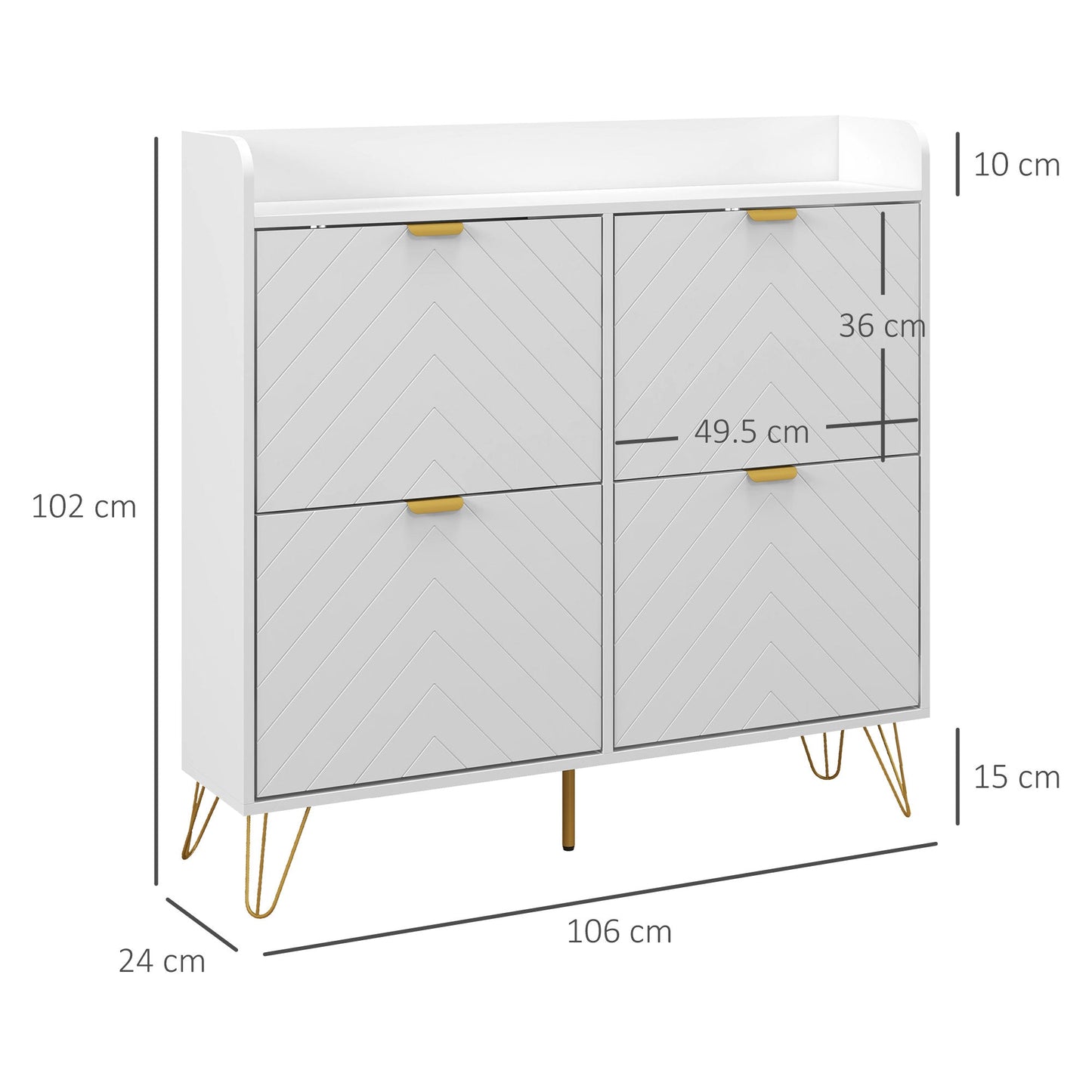 HOMCOM Narrow Shoe Storage Cabinet, Slim Shoe Cupboard with 4 Flip Drawers, Adjustable Shelf, Shoe Rack for 16 Pairs of Shoes