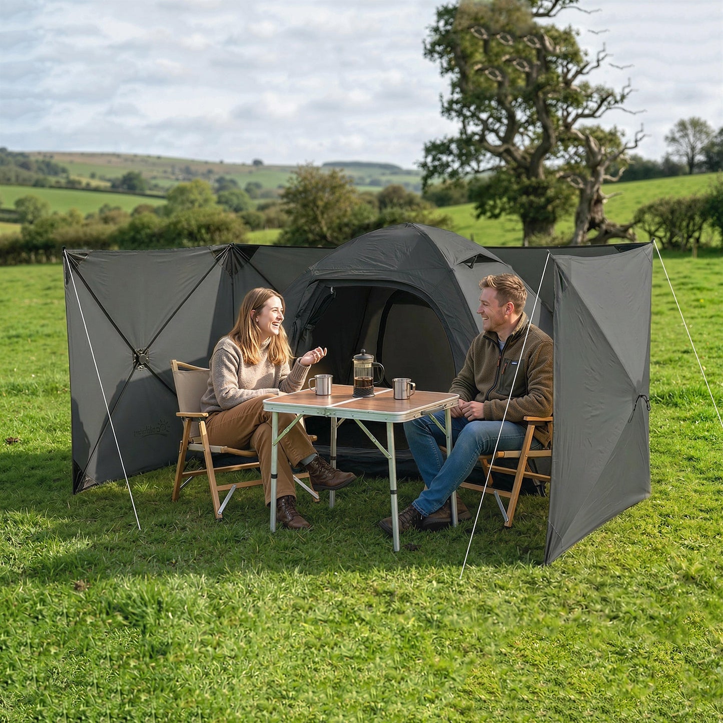 Outsunny Camping Windbreak Pop Up Windbreaker Blocker with Ropes Pegs for Beach Caravan Outdoor 480 x 120 cm