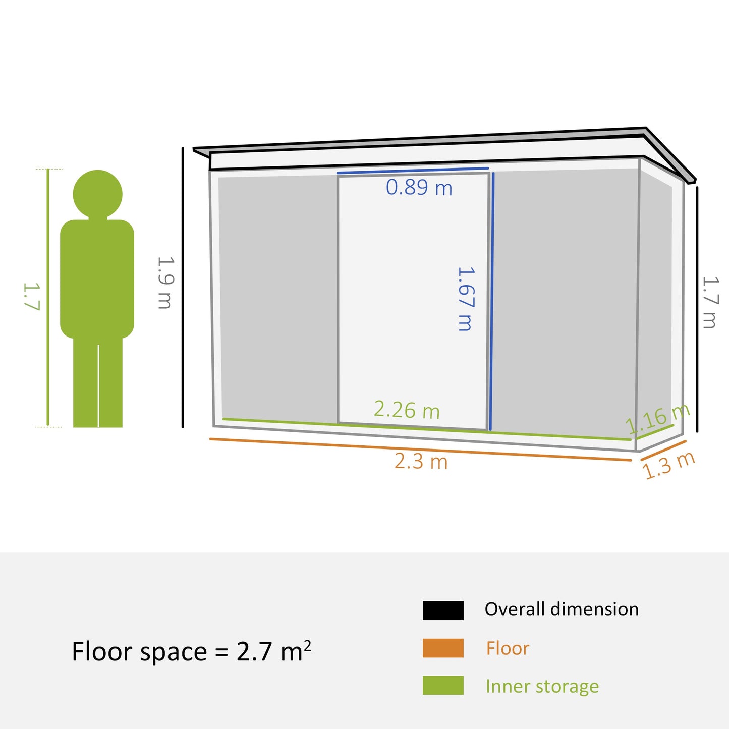 Outsunny 7.6 x 4.3ft Garden Storage Shed w/ Sliding Door Ventilation Window Sloped Roof Gardening Tool Storage Green