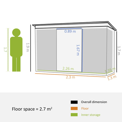 Outsunny 7.6 x 4.3ft Garden Storage Shed w/ Sliding Door Ventilation Window Sloped Roof Gardening Tool Storage Green