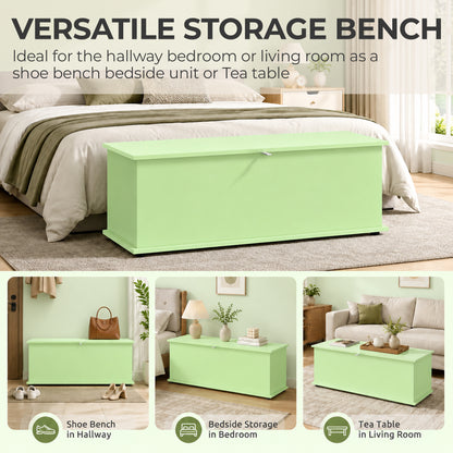 HOMCOM 114L Large Storage Chest, Green Bench Trunk with Safety Hinge for Bedroom, Living Room & Entryway