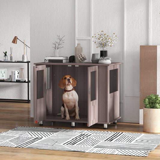 PawHut Dog Crate Table dla średnich i dużych psów z magnetycznymi drzwiczkami do użytku wewnątrz pomieszczeń, 95 x 55 x 75 cm, fioletowy