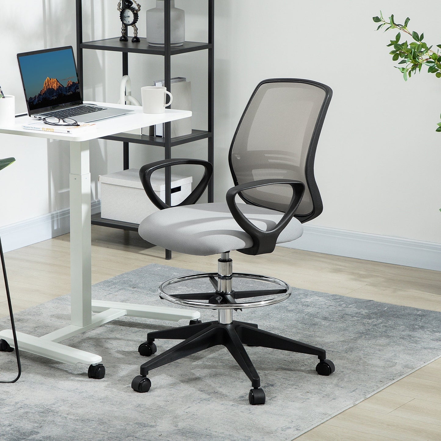Vinsetto 100-120cm Draughtsman Office Chair, with Footrest - Light Grey