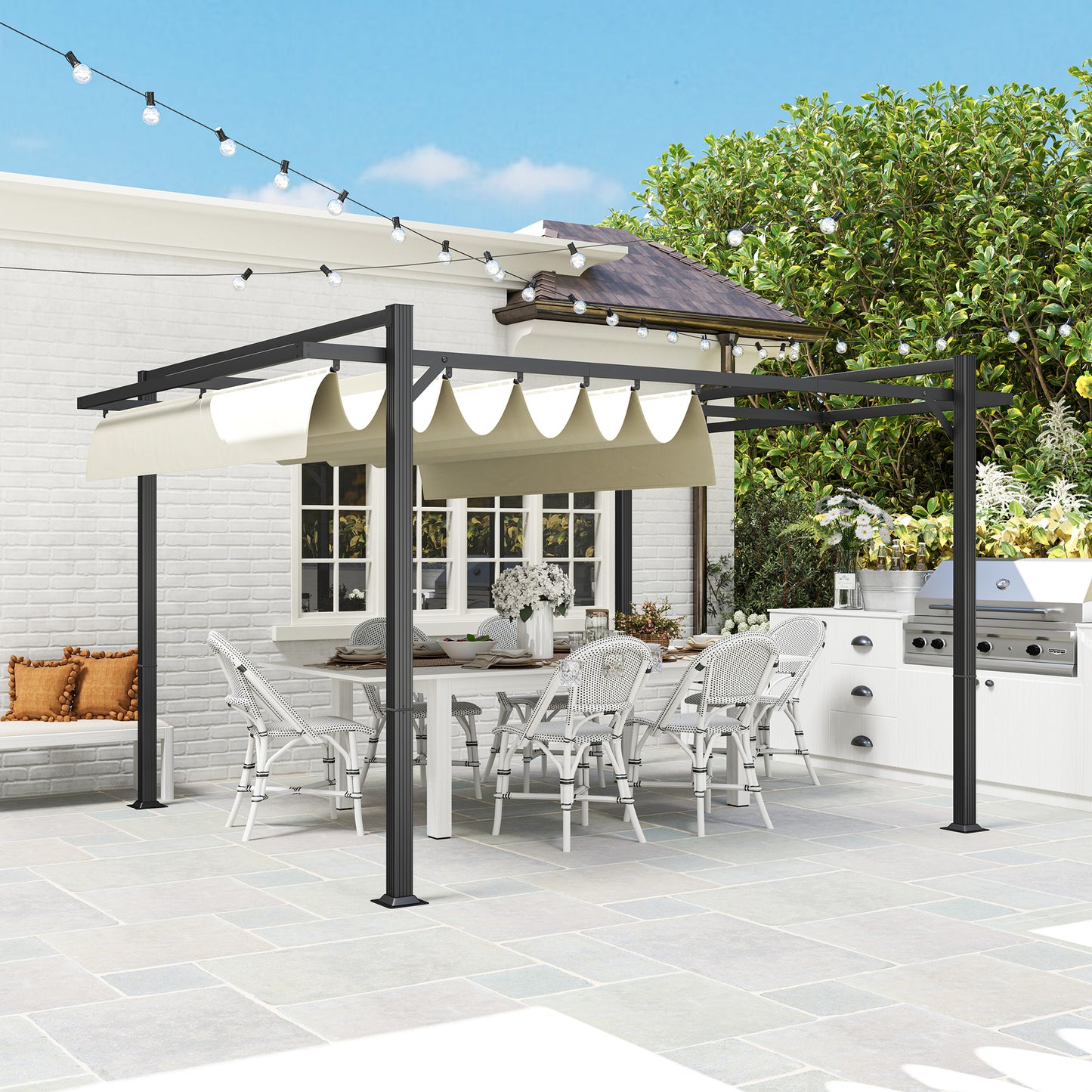 Outsunny 3 x 4m aluminiowa pergola z rozsuwanym dachem - szary/khaki