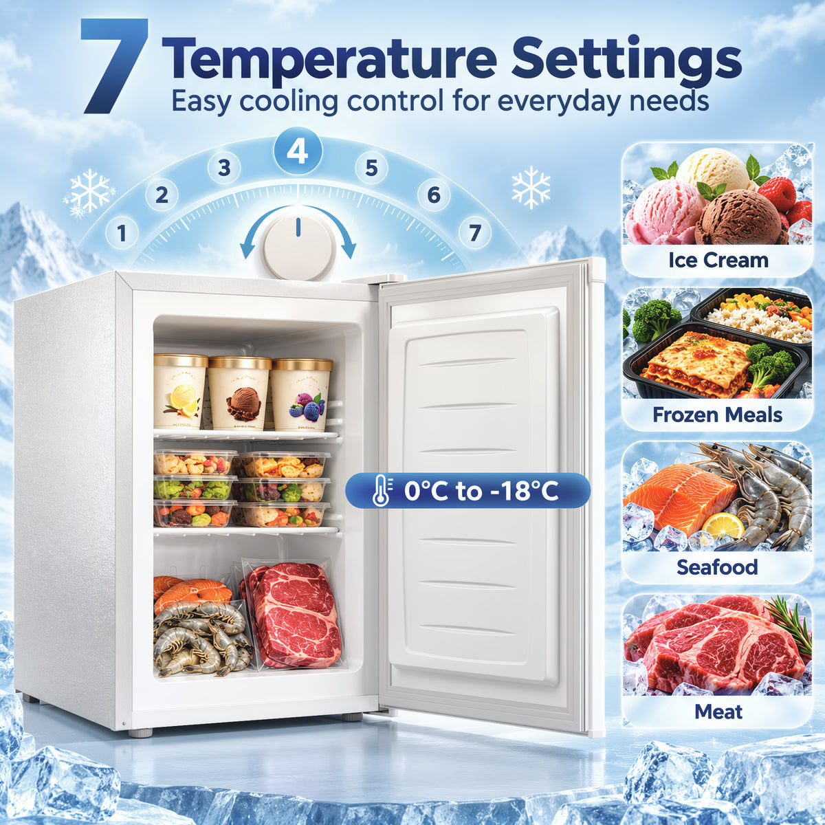 HOMCOM 60L Tabletop Mini Freezer, Countertop Small Freezer with Reversible Door, Removable Wire Shelves, White