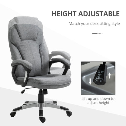 Vinsetto Swivel Chair Linen Fabric Home Office Chair, Height Adjustable Computer Chair with Padded Armrests and Tilt Function, Grey