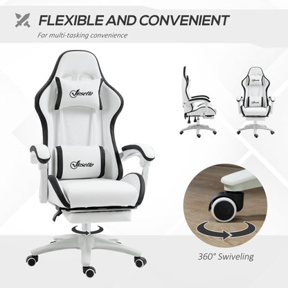 Vinsetto Computer Gaming Chair, PU Leather Desk Chair with Footrest, Swivel Task Chair with 135¡ Reclining Back and Lumbar Support, PC Chair for Adults, White and Black