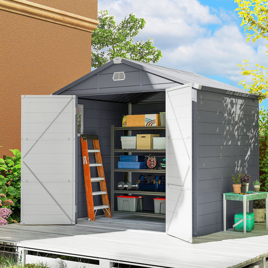 Outsunny 7.9ft x 6.2ft Aluminium Frame and Plastic Wall Shed, with Foundation - Grey